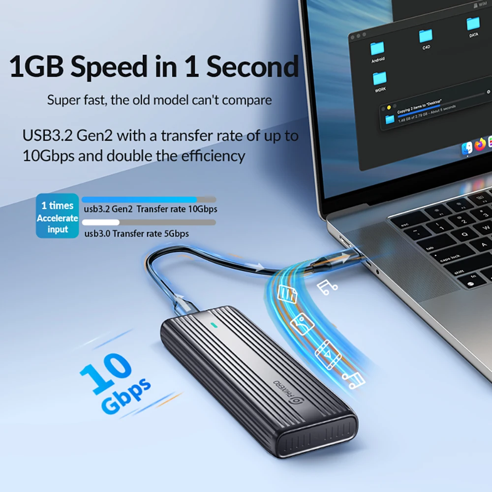 PHIXERO M.2 NVMe SATA SSD Корпус Dual Portocol NVMe to USB-адаптер 10 Гбит/с USB 3.1 Gen2 USB C Внешний корпус Коробка из алюминиевого сплава
