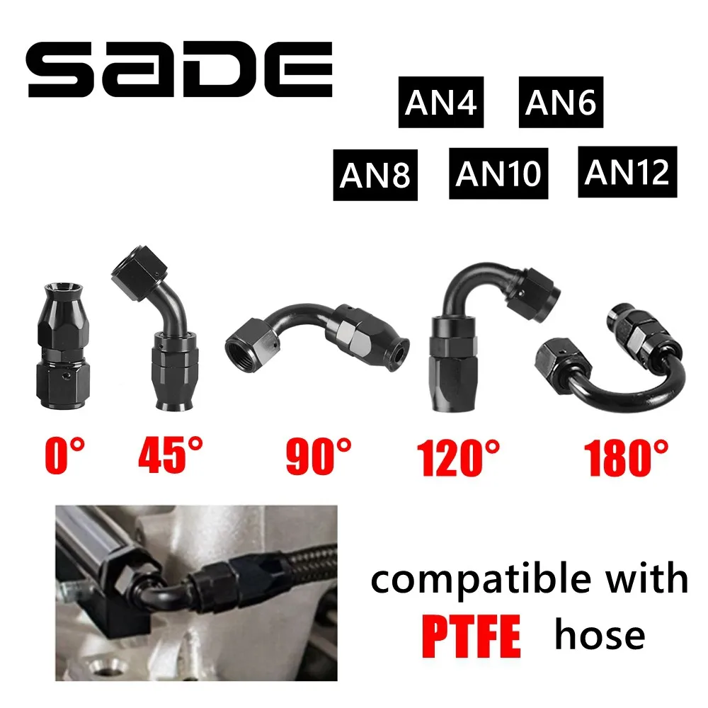 Adaptador universal de encaixe de extremidade de mangueira giratória de combustível de óleo AN4/6/8/10/12 PTFE reto 0 ° /45 ° /90 ° /120 ° /180 °   Encaixe final da mangueira de grau
