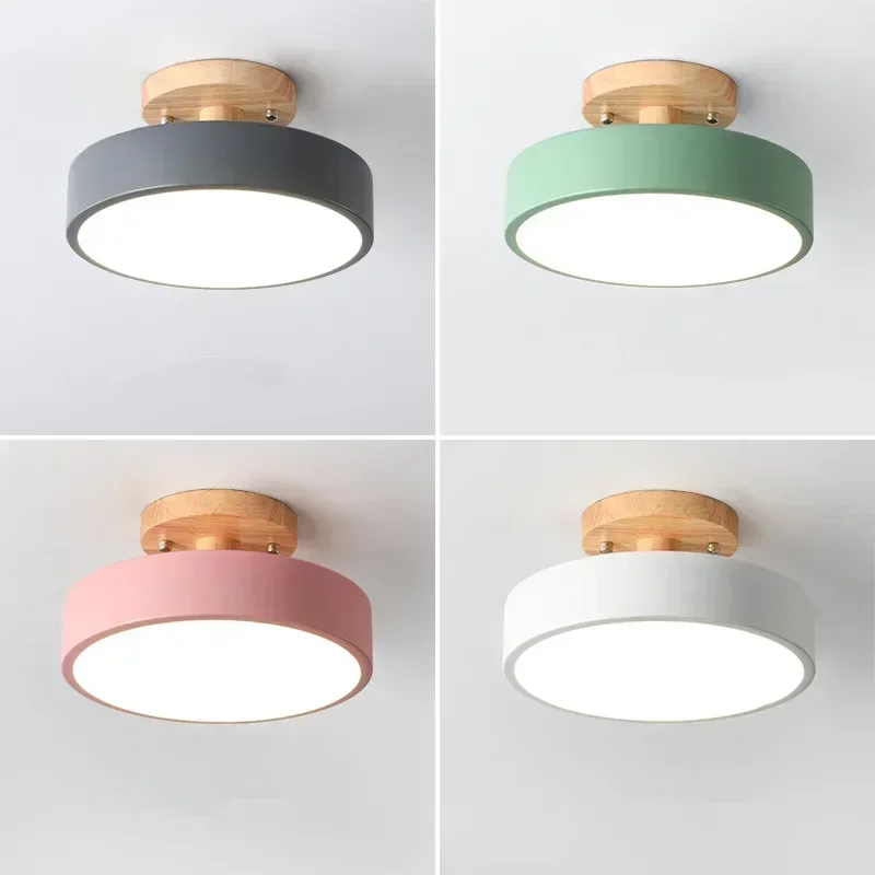 Lámparas de techo para pasillo de entrada nórdica, balcón, guardarropa redondo de madera, comedor, estudio, dormitorio, iluminación Industrial para baño