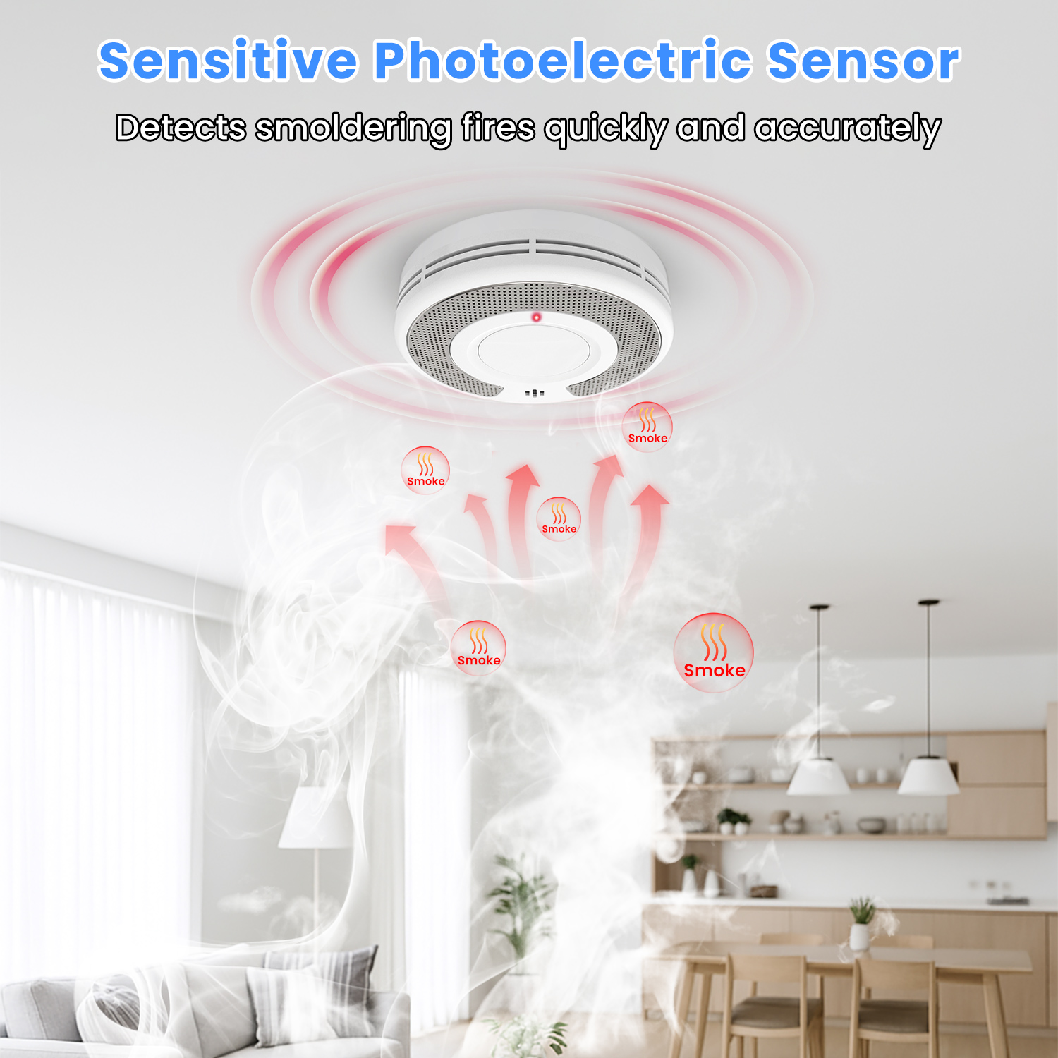 Автономная сигнализация дыма, детектор дыма с 10-летней батареей, пожарная сигнализация, CE/UKCA, VS03