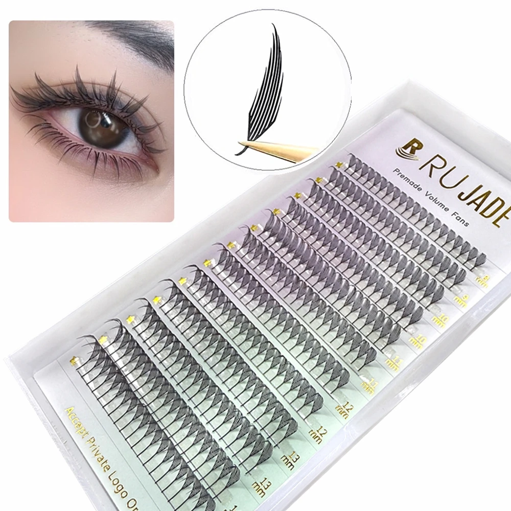 Pestañas prefabricadas con forma de pluma RUJADE, pestañas tipo abanico cómico, floración automática, volumen ruso, extensión de pestañas, pestañas de hadas