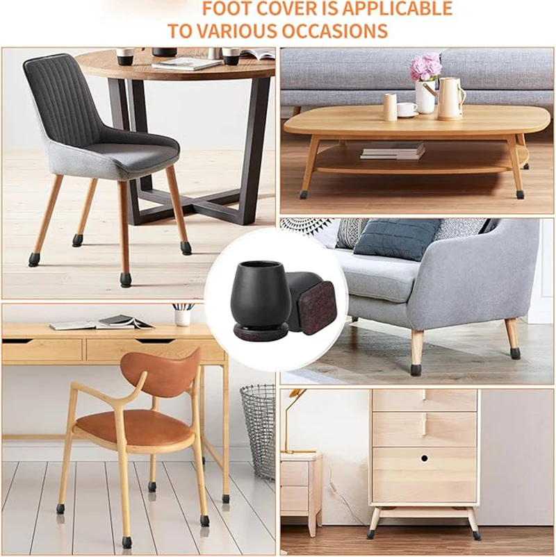 8PCS Protector de suelo para patas de silla Cubierta de pie de fieltro 15 °   Diagonal con almohadillas de fieltro de envoltura gruesa, patas de mesa de muebles de silicona para madera dura