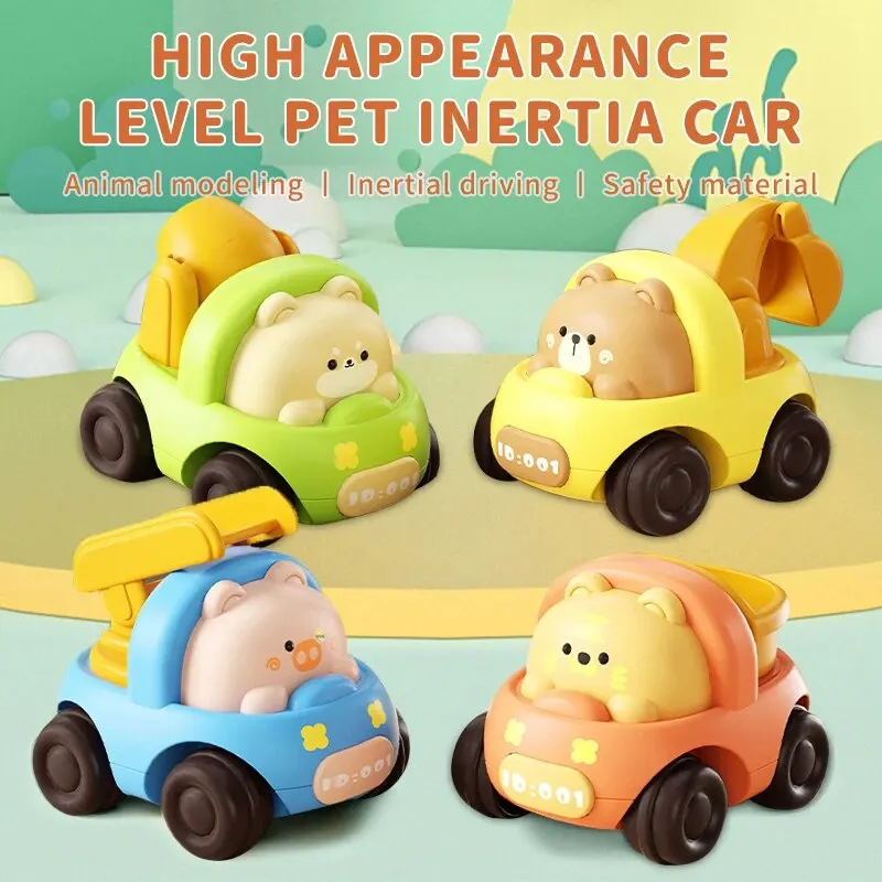 4 PCS Cute Cartoon Creative Animal Lnertial Engineering Car Dump Car escavatore Little Bear Puppy Pig Little Tiger