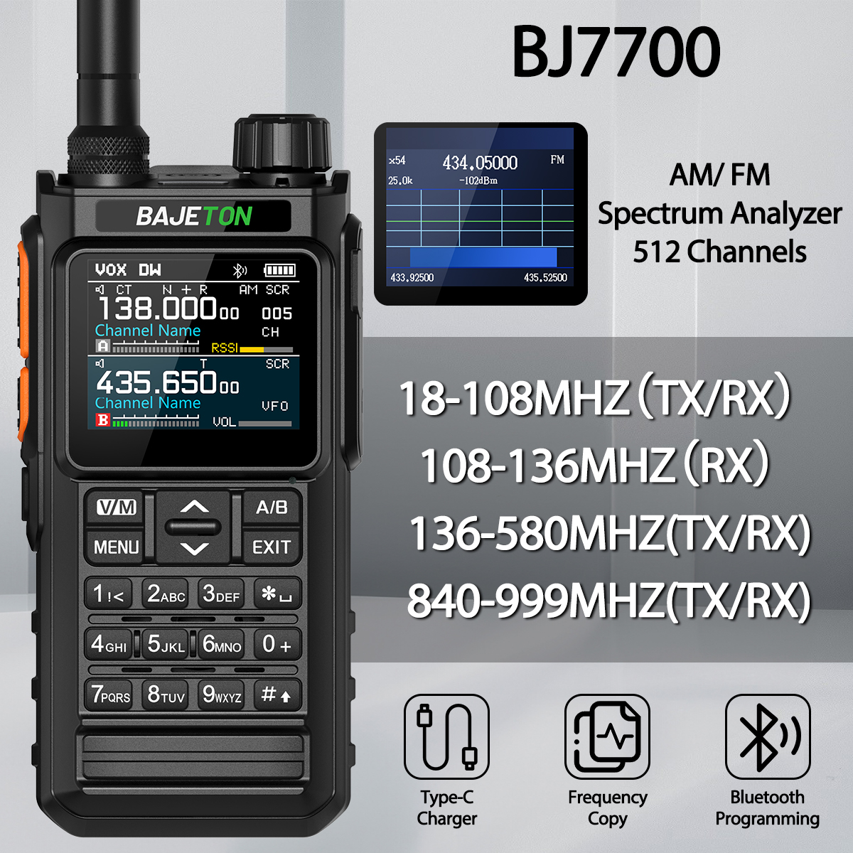BAJETON BJ7700 Walkie Talkie multibanda inalámbrico Bluetooth teléfono programación reducción de ruido AM FM Radioaficionado para acampar BJ8200