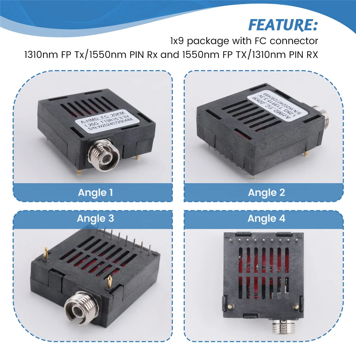 BABQ 1.25G Transceiver optyczny BIDI 1x9 z pojedynczym włóknem 20KM 1310/1550nm 3.3V FC 1250M 1X9 Transceiver optyczny BiDI