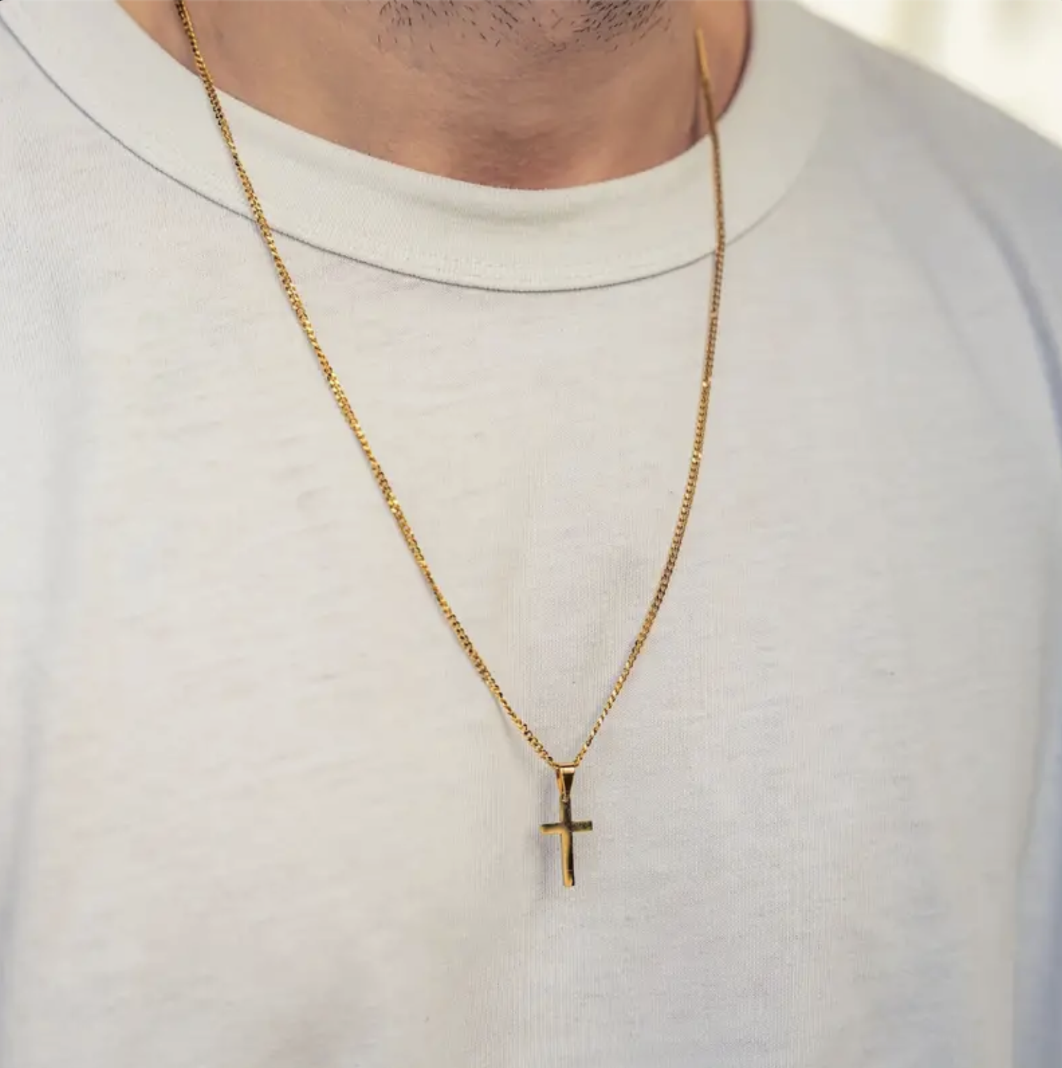 Modische Kreuz-Anhänger-Halskette für Herren, vergoldete kubanische Kette aus Edelstahl, männliche und weibliche Nischen-Design-Halskette