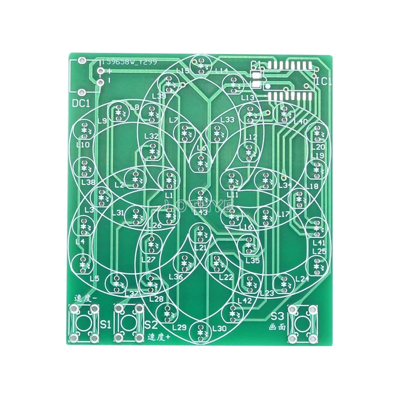 Kit electrónico DIY, molino de viento electrónico con patrón de varios estilos, luz de agua corriente, 43 LED, 5V, conjunto de entrenamiento de componentes de soldadura divertido