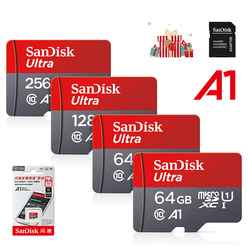 Sandisk Ultra A1 Micro SD-Karte 128 GB Klasse 10 Flash-TF-Karte 128 GB Speicherkarte 128 GB Memoria-Disk für Smartphone + SD-Adapter