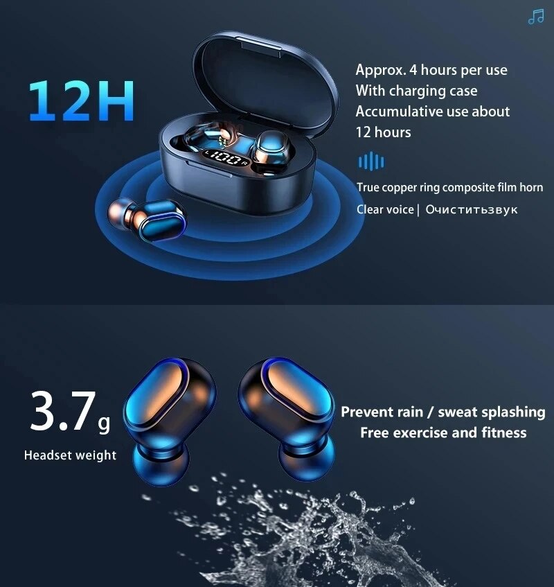 E7s TWS Bluetooth Headset Wireless Headset In-Ear Stereo Noise Reduction Sports Headset with Microphone Headset