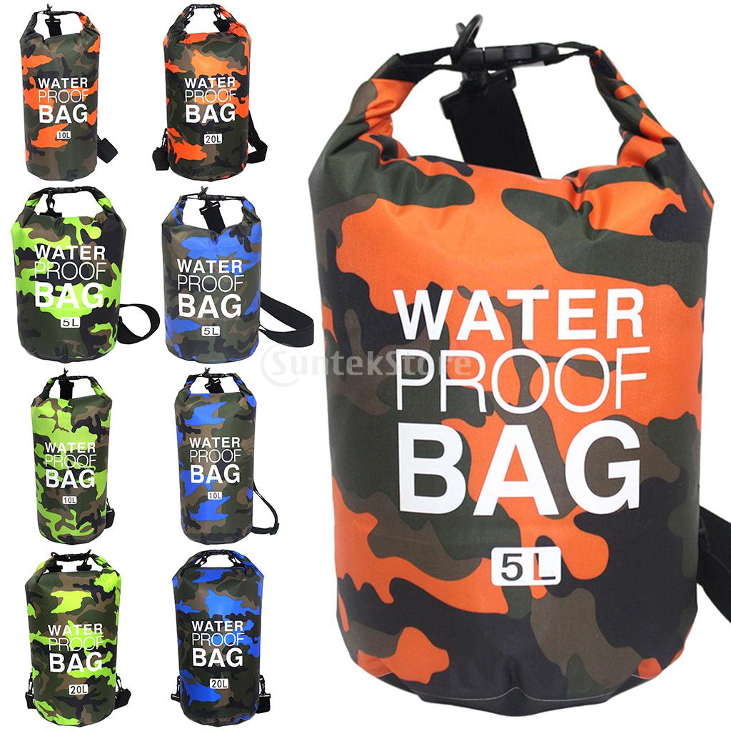 Bolsa de natación impermeable, saco seco, colores de camuflaje, pesca, canotaje, kayak, almacenamiento, bolsa de Rafting a la deriva, 2L, 5L, 10L, 15L