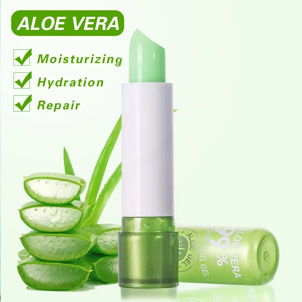 Farbwechselnder Aloe Vera-Lippenstift, langanhaltender, feuchtigkeitsspendender, temperaturaktivierter Lippenbalsam, lichtbeständige, nährende Lippenpflege