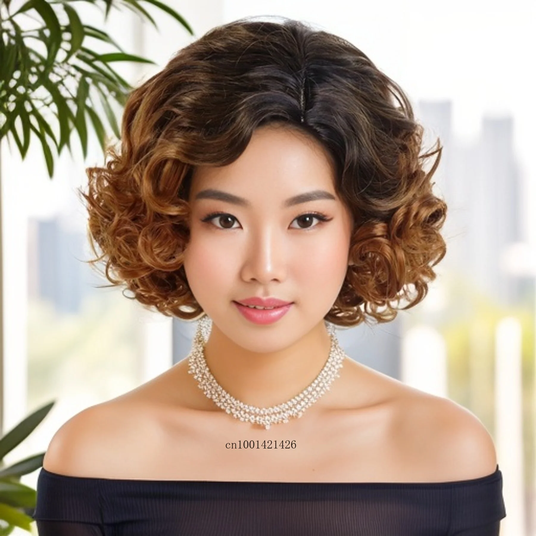 Cabelo sintético ombre marrom mamãe peruca curto encaracolado penteado natural falso couro cabeludo perucas realistas mulheres idosas fofo shaggy perucas