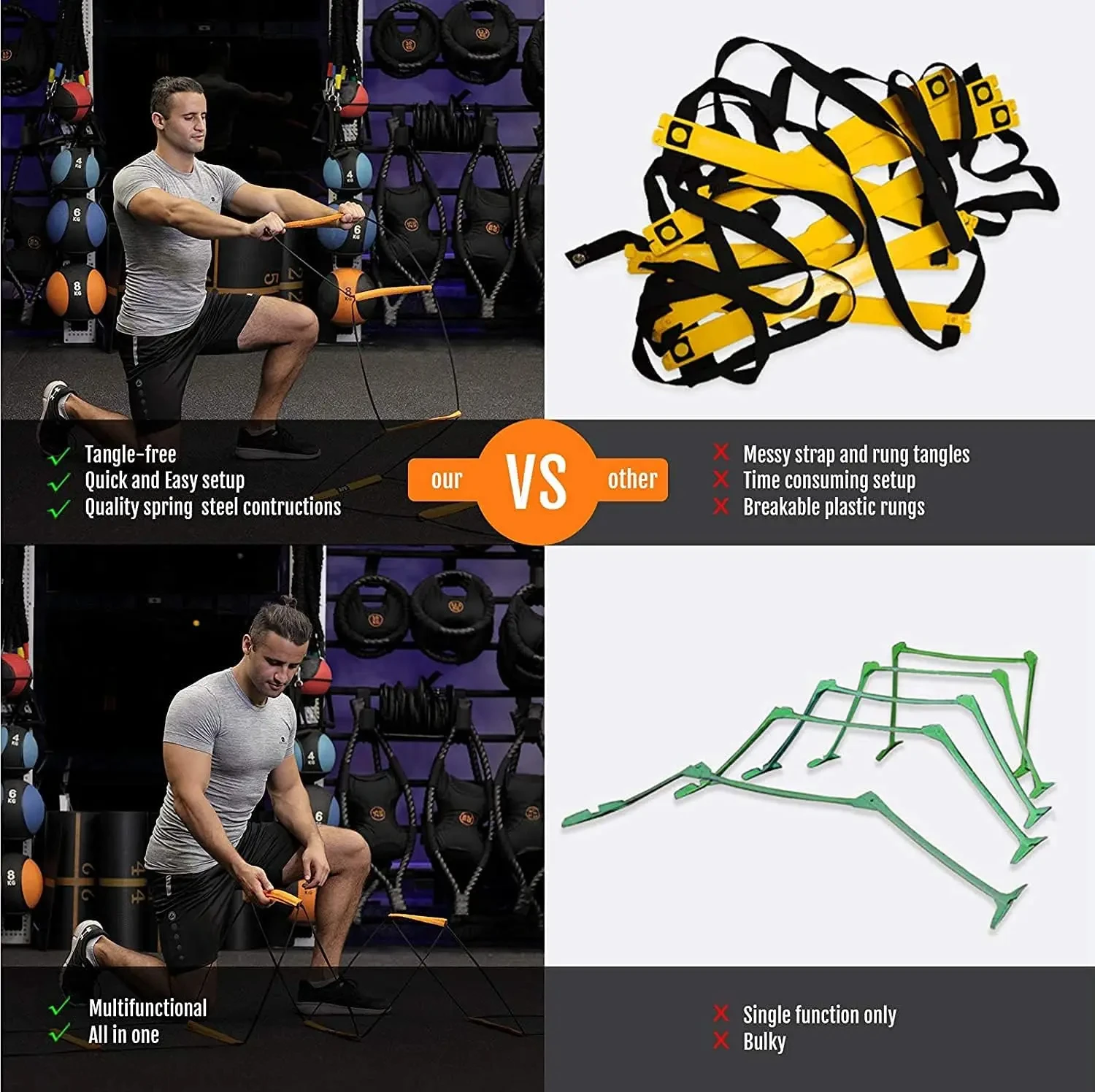 Dual-Purpose ฟุตบอลการฝึกอบรมกระโดดบันได Multifunctional Agility บันไดความเร็วการฝึกอบรมการประสานงาน Footwork อุปกรณ์ฟุตบอล