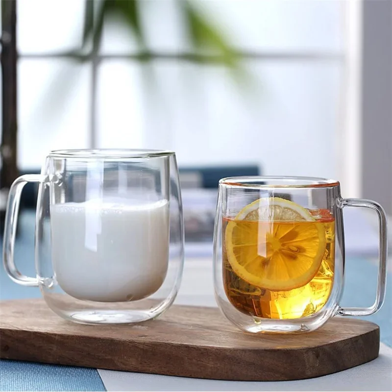 150-350ml ทนความร้อนสูง Borosilicate แก้วแก้วผนังคู่แก้วกาแฟถ้วยนมนมถ้วยล้างถ้วยของขวัญ