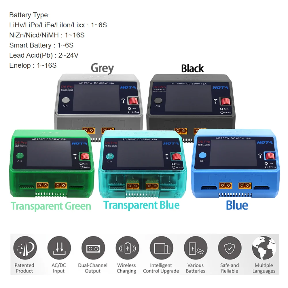 HOTA D6 Pro AC 200W DC 650W 15A 2X325W 2X15 ACharger ไร้สายชาร์จสําหรับ NiZn/Nicd/NiMH แบตเตอรี่ RC Drone อะไหล่