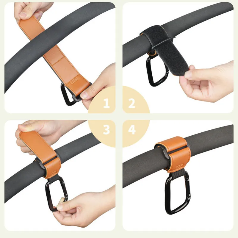 2pcs PU หนังกระเป๋าเด็กรถเข็นเด็ก Hook Rotatable Cart Organizer Pram Hook Pram หมุน 360 องศารถเข็นเด็กอุปกรณ์เสริม