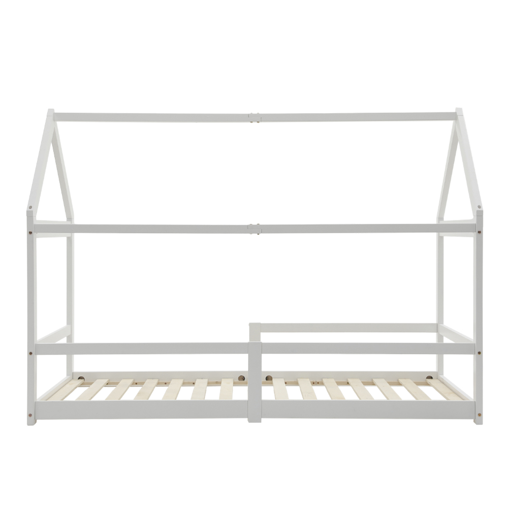 KIDkid Pine Wood House Bed with All-round Guardrail, 197cm W x 99cm D x 142cm H