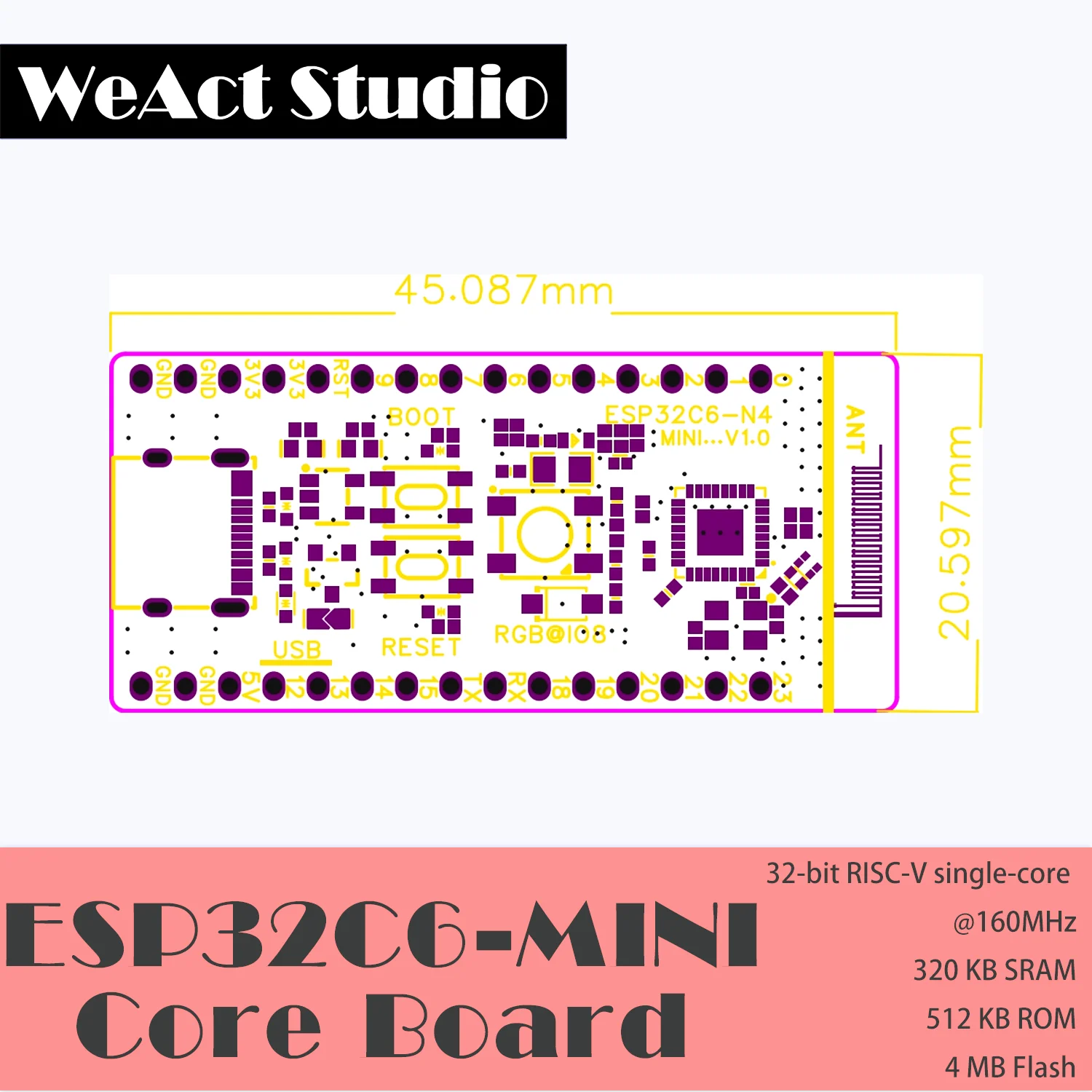 Placa de desarrollo WeAct ESP32-C6-MiNi ESP32C6, placa de sistema mínima, placa central ESP32 RISC-V Espressif IoT WiFi6 Bluetooth Zigbee