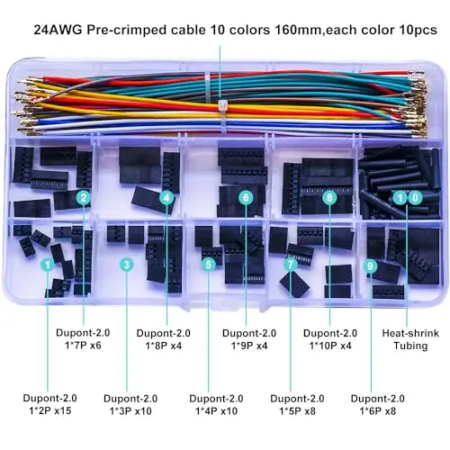 Разъемы 2,0 мм и кабели 24AWG, Φ Dupont,Dupont-2.0 Single Row * 2/3/4/5/6/7/8/9/10P (Dupont-2.0mm)