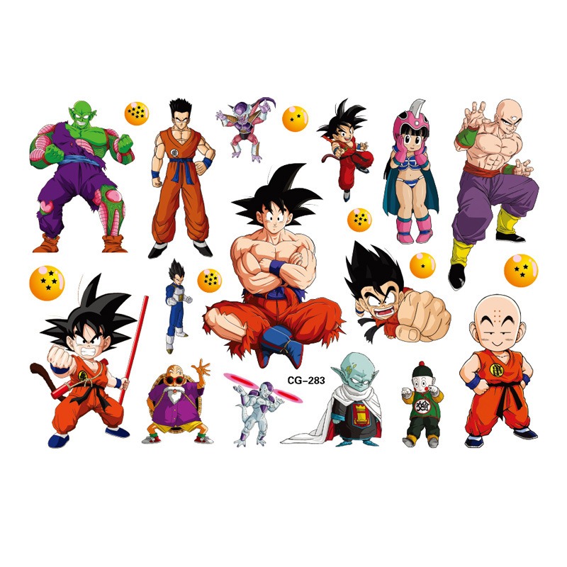 Pegatinas de tatuaje de Dragon Ball Son Goku, pegatinas de fiesta de transferencia de agua circundante de Anime, arte corporal para niños, tatuaje falso, regalos de juguete