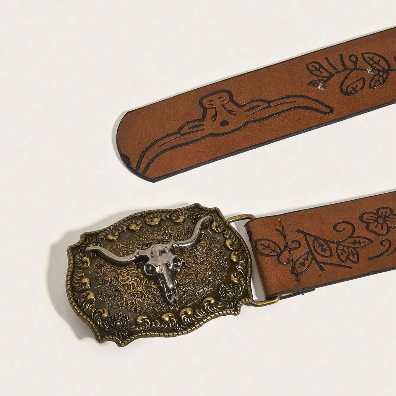 Cinturón estampado con hebilla de vaquero de viento de vaquero occidental vintage
