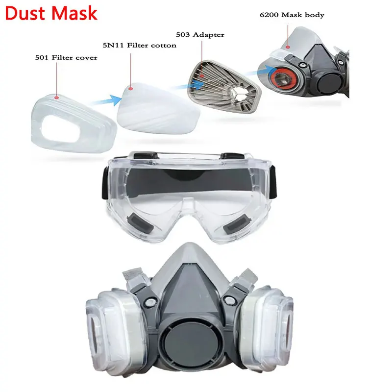 6200 Maschera antipolvere Mezza faccia con 503 5N11 Filtri per particelle Set di occhiali per lavori industriali Polvere Vernice Spray Decorazione Rettifica ﻿