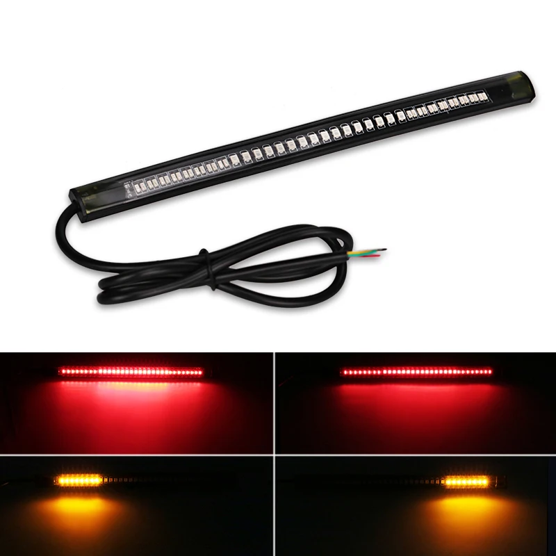 Motorcycle 48 LED Light Bar Flexible Strip Tail Turn Signal Tail Rear Brake Stop Bulb Lamp Brake Light 2835 3014 SMD Dual Color