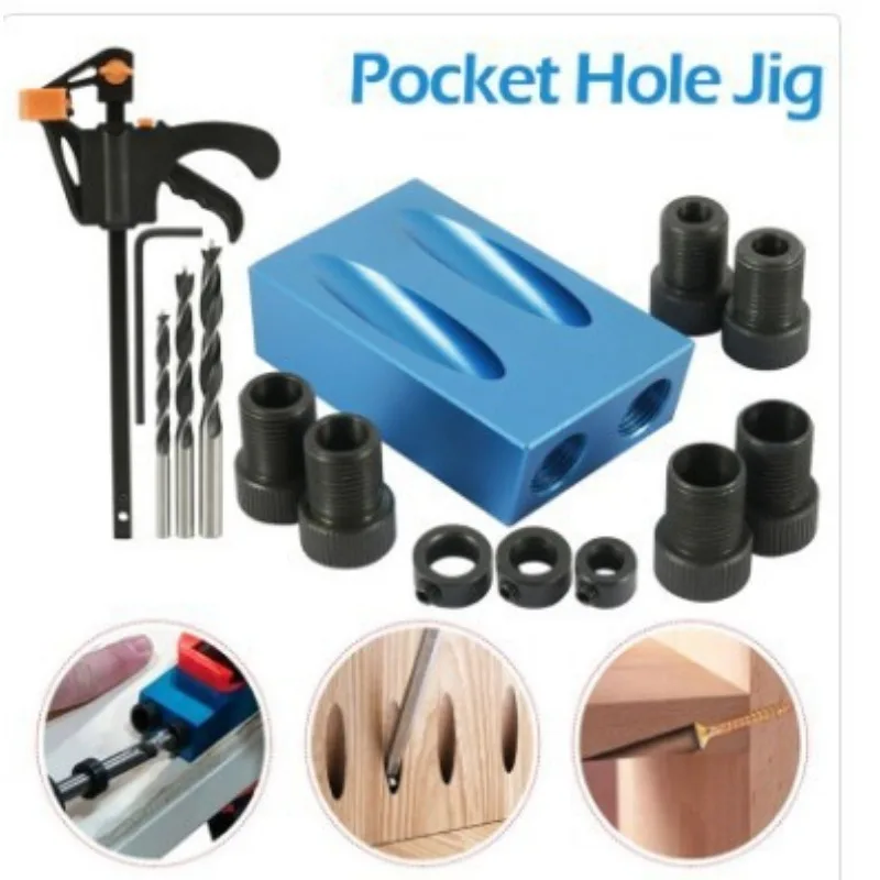 Woodworking Oblique Pocket Hole Locator Jig Kit 15 Degree Angle Drill Guide Set Hole Puncher DIY Carpentry Tools Drill Bits