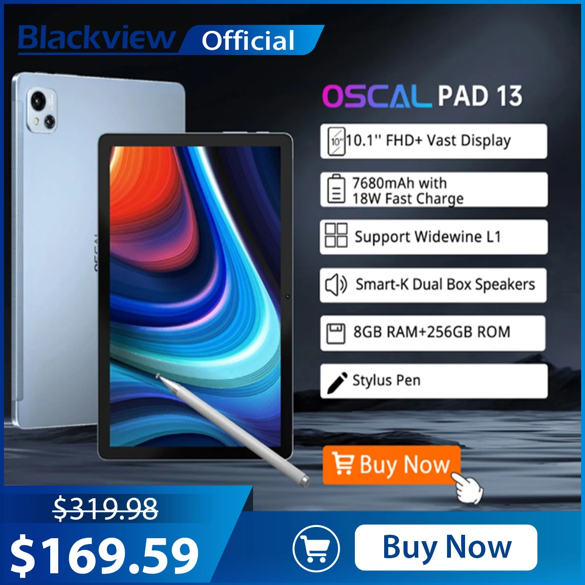 [World Premeire] Blackview Pad 13 Tablet 14GB 256GB Android 12 10.1 ''riesiges Display Unisoc T606 Tablet PC mit Stift