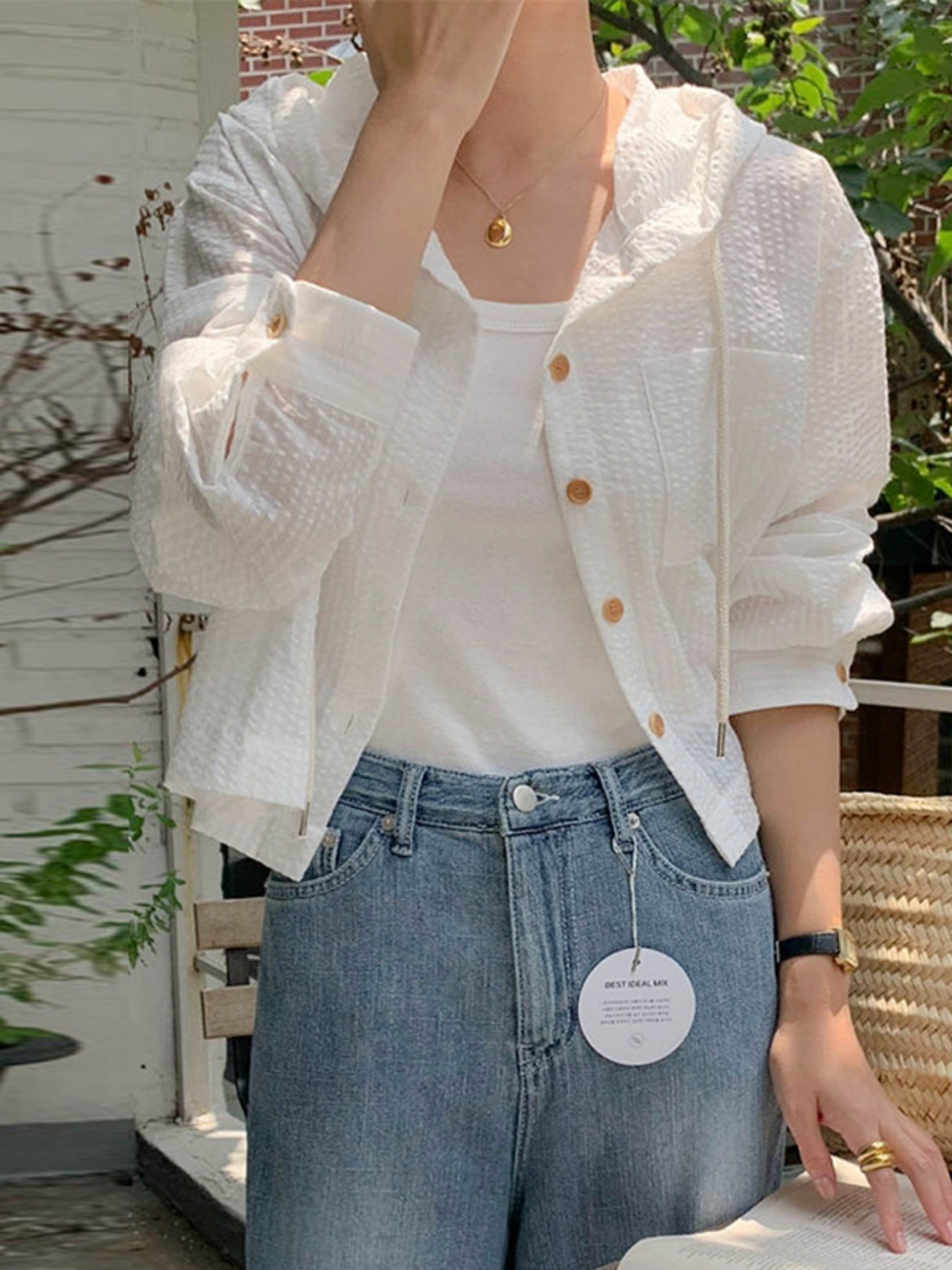 Csa Fena Solta de Verão com Proteção Solar, Sem Mangas, Manga Longa, Capuz, Estilo Novo com tras