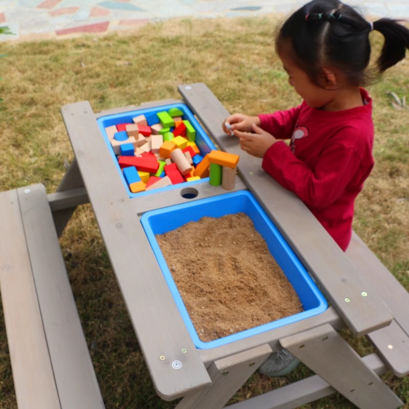 Mesa e cadeira de uma peça ao ar livre combinação pátio mesa de piquenique das crianças kit de mesa de jogo do jardim de infância das crianças sólidas