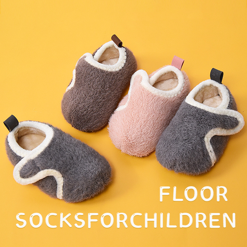 Kinder Baumwolle Hausschuhe Solide Warme Kinder Winter Hause Schuhe Jungen Mädchen Plüsch Boden Schuhe Indoor Weiche Sohle Anti-slip hause Schuhe