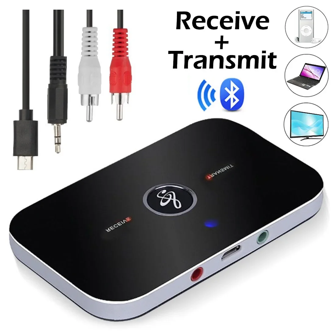Receptor y transmisor de Audio Bluetooth 5,0, conector auxiliar RCA de 3,5mm, Dongle USB, adaptador inalámbrico de música estéreo para kit de coche, PC, TV y auriculares