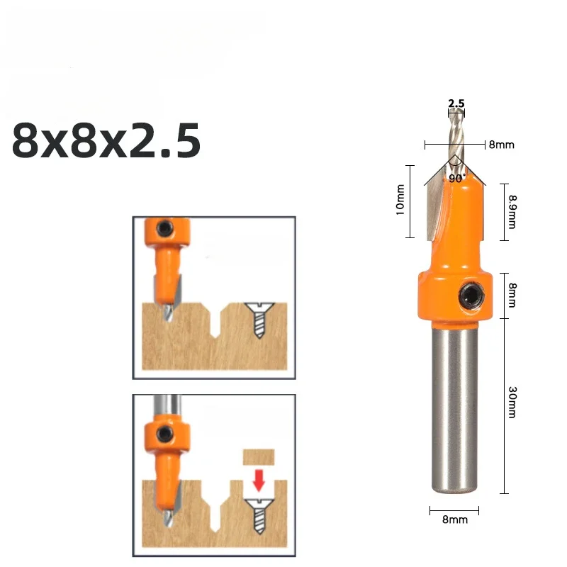 8MM Shank Hss Countersink Router Bit Screw Extractor ไม้รูเปิดเจาะเครื่องตัดไม้โลหะผสมขั้นตอนเจาะ