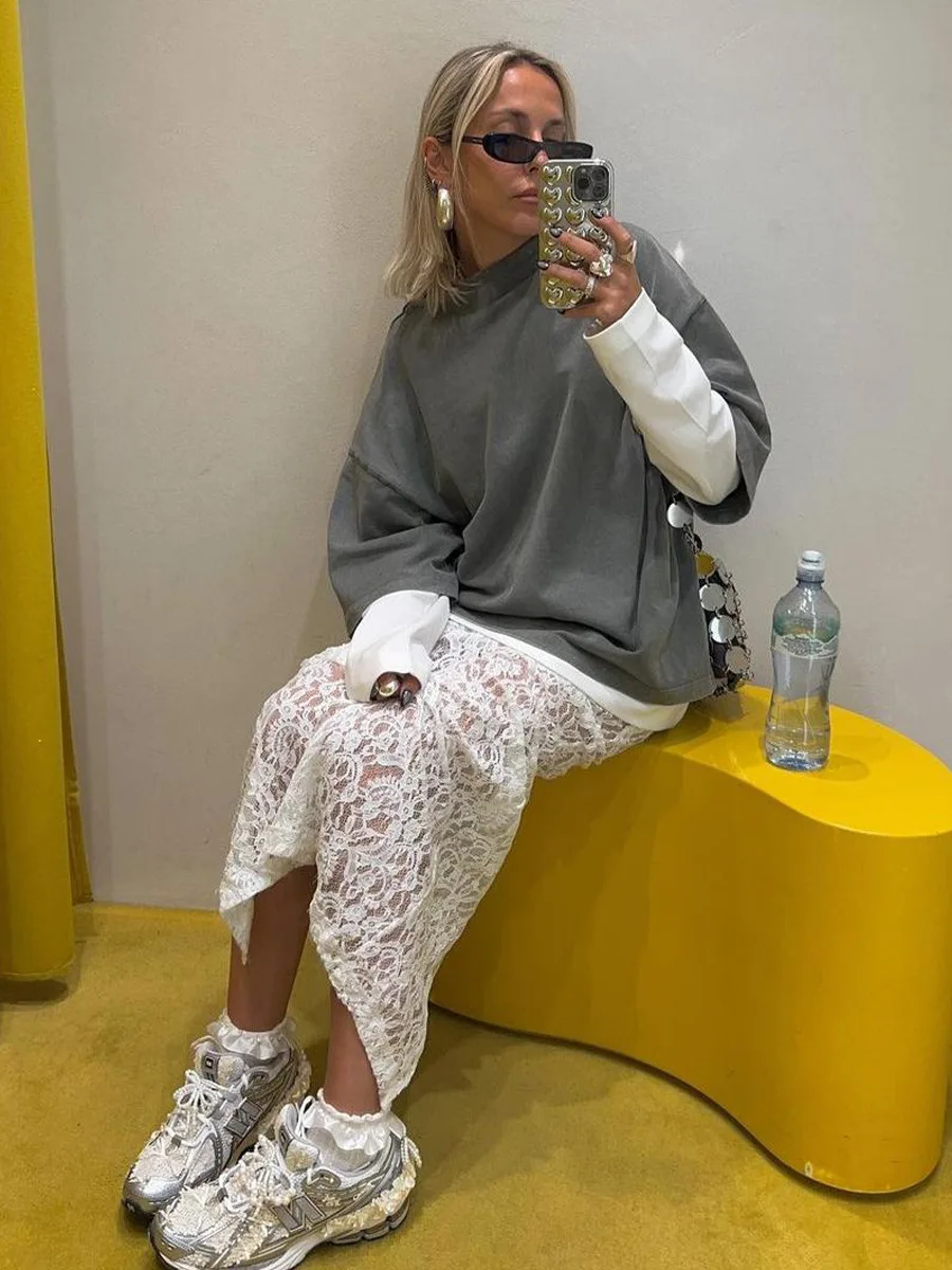 Bornladies Sexy Perspectief Witte Flare Rokken Zomer Vrouwen Vakantie Hoge Taille Lange Rokken Kant Strand Stijl Rok