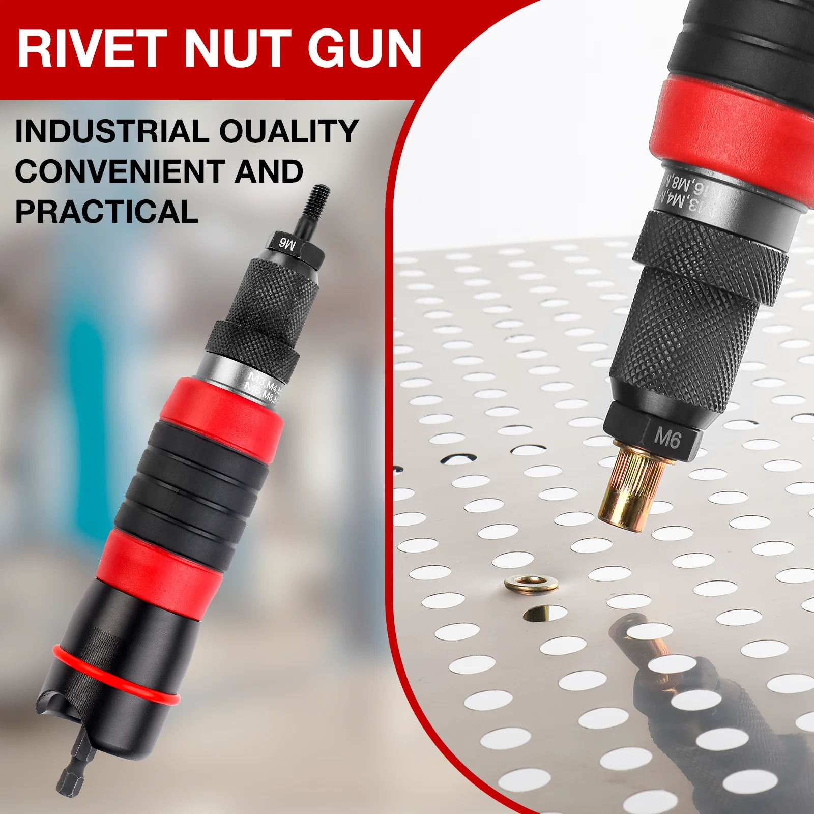 M3 M4 M5 M6 M8 M10 ホームリベットナットガンコンバータキット取り外し可能な DIY ナットインサートナットリベットツールコードレス電動リベットツールツールボックス付き