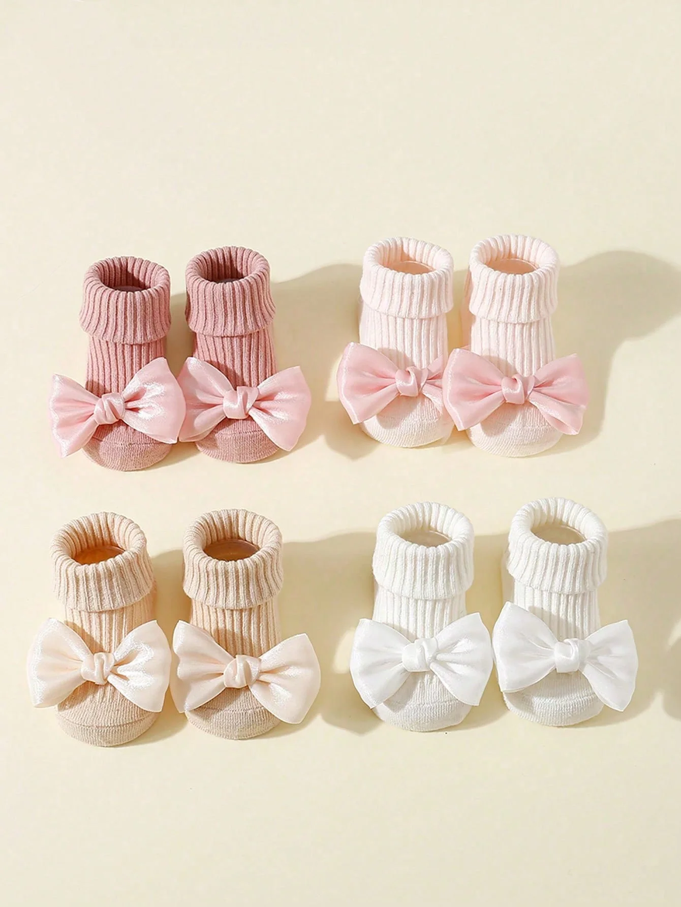 4 คู่ถุงเท้าเด็กวัยหัดเดิน Bows,ผ้าฝ้ายนุ่มน่ารักถุงเท้าข้อเท้าสําหรับทารกหญิง, แฟชั่น Anti-SLIP ถุงเท้าทารกแรกเกิด 0-24 เดือน