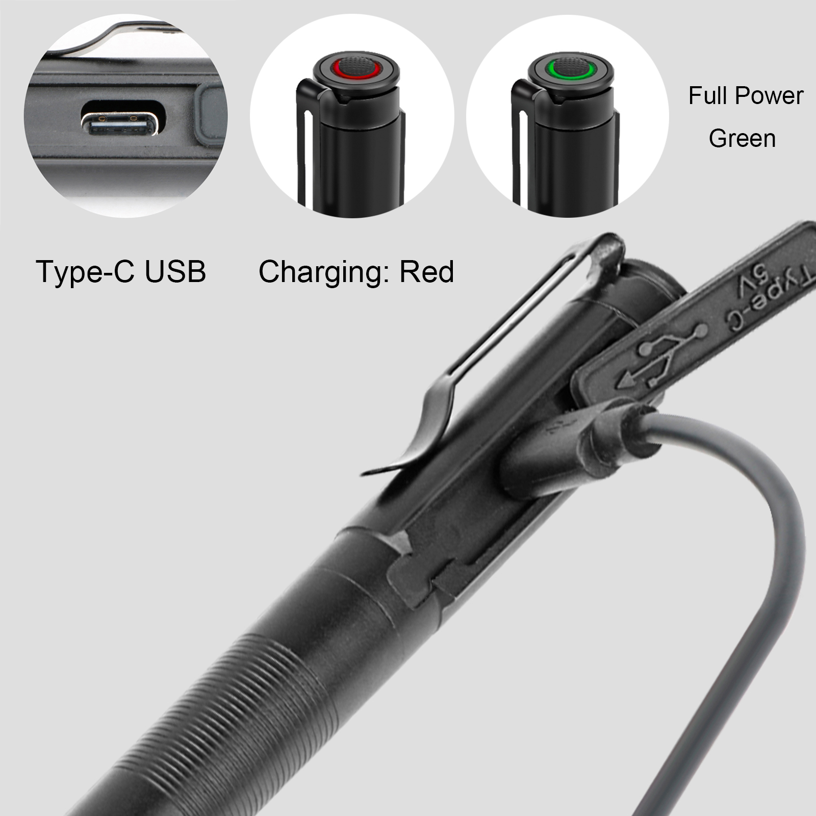 Mini lanternas recarregáveis USB com clipe de bolso lanterna médica à prova d'água com zoom LED tocha