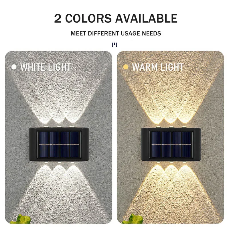 1-12 Uds. Luces solares de pared, luces para valla arriba y abajo, lámparas LED impermeables para exteriores, apliques de iluminación LED de atardecer al amanecer