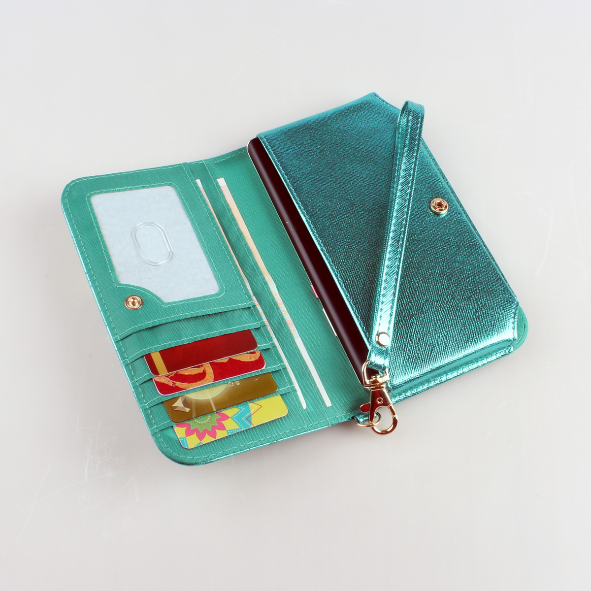Pochette longue style sirène verte classique, porte-monnaie minimaliste de grande capacité, sac à poignet, sac pour téléphone portable