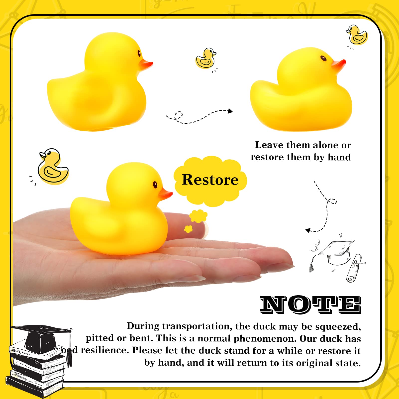 48PC Graduation Rubber Ducks Graduation Gift  Duck Party Bath Duck for Student Graduation Gifts Party Favor Cap
