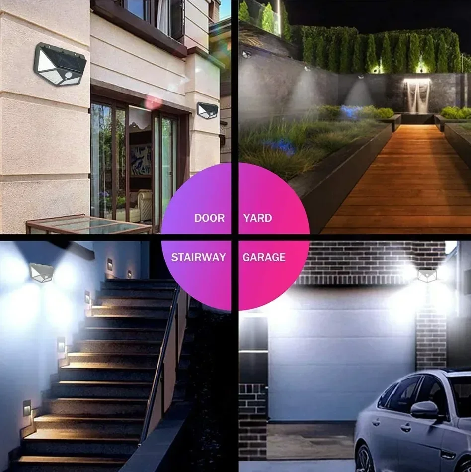 1/2/4 Uds nuevas luces solares lámpara de pared para exteriores Sensor de movimiento PIR 100LED luz Solar de calle para jardín patio