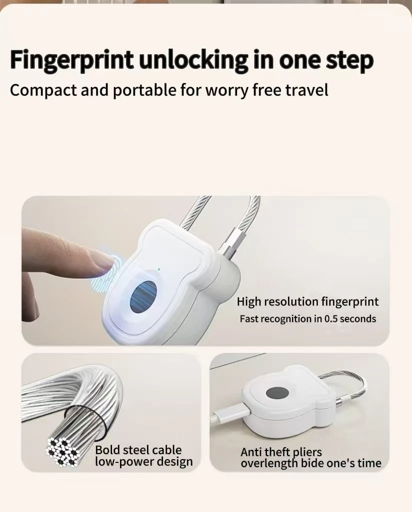 2025 NEW Keyless USB Charging Fingerprint Lock Smart Padlock Door Lock 0.2sec Unlock Portable Anti-theft Padlock