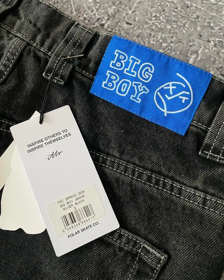Ropa de calle gótica Harajuku, pantalones vaqueros Polar grandes para niño, pantalones vaqueros holgados con bordado de dibujos animados de Hip Hop japonés, pantalones negros, pantalones anchos de cintura alta