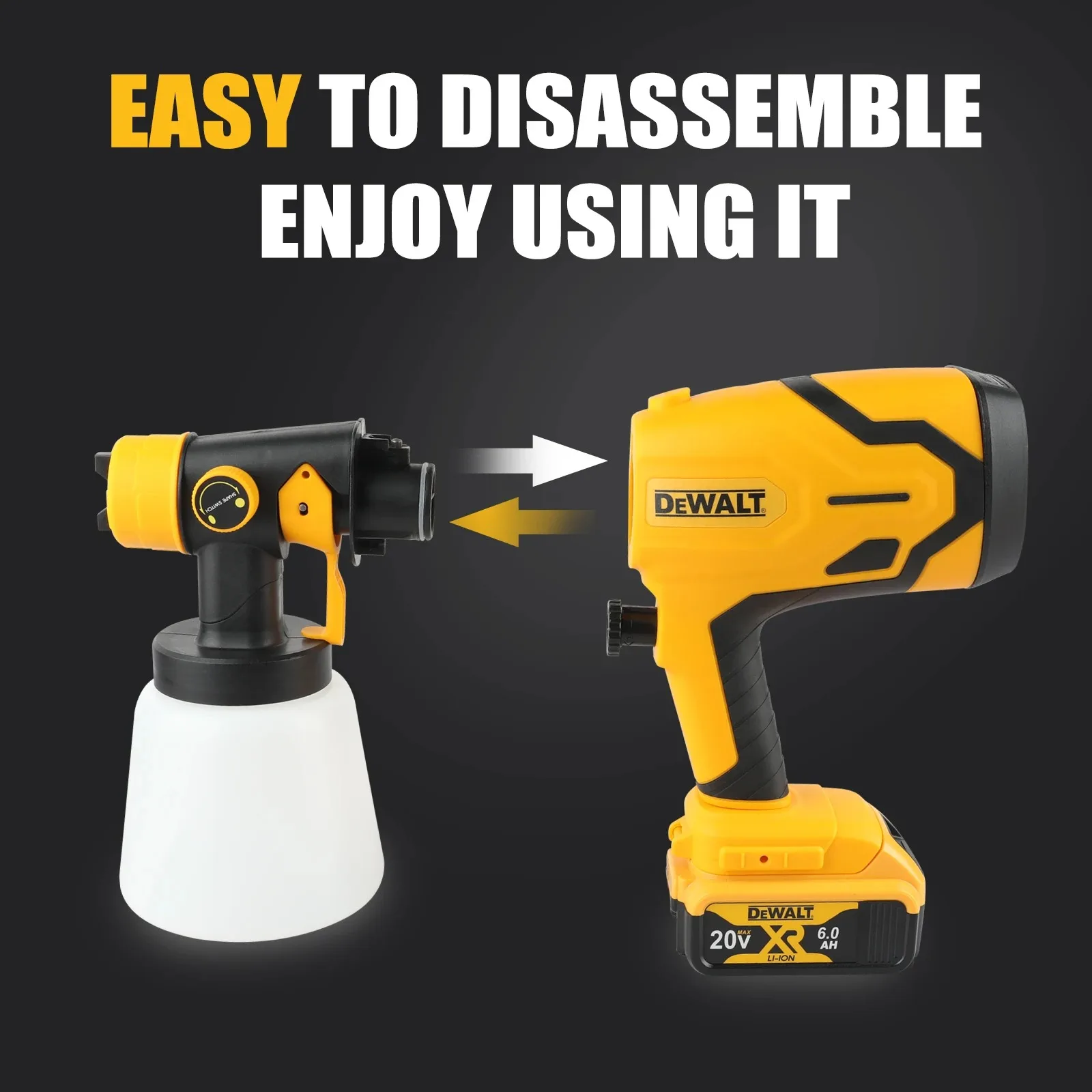 800ML 휴대용 무선 페인트 분무기, 고출력 자동차 및 가구 스프레이 건, DEWALT 배터리와 호환 가능