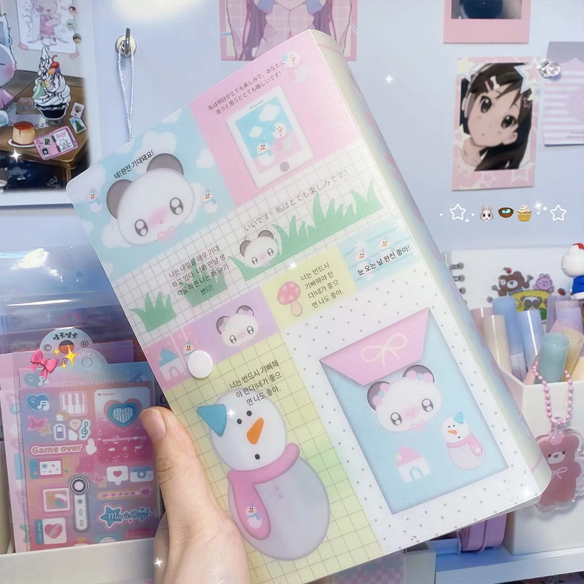 Contenedor de almacenamiento Kawaii A6, caja de almacenamiento de Panda bonito, almacenamiento de pegatinas para artes, manualidades, álbum, diario, planificador
