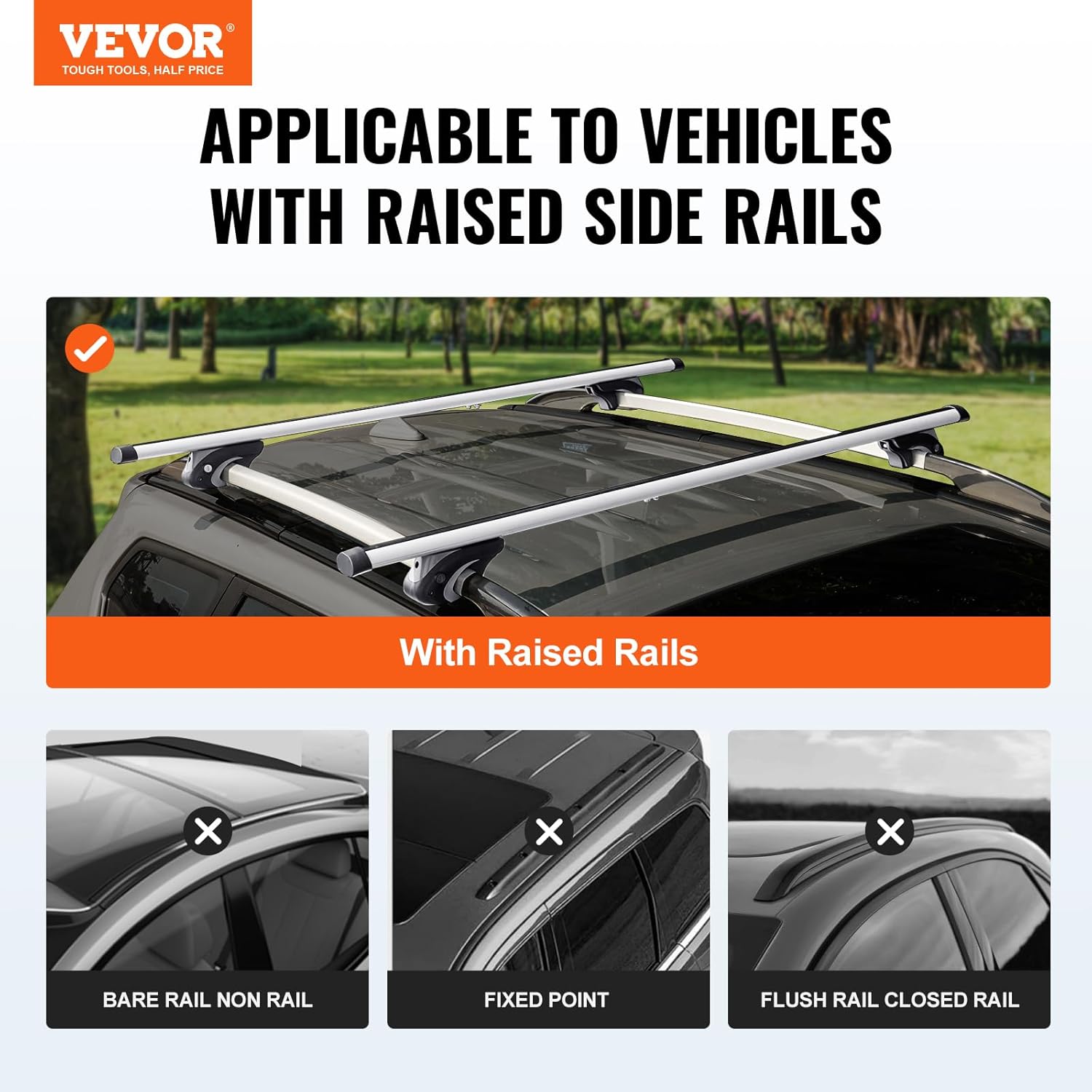 Barras Transversales para Portaequipajes de Techo Universales de Aluminio, Aptas para Rieles Laterales Elevados