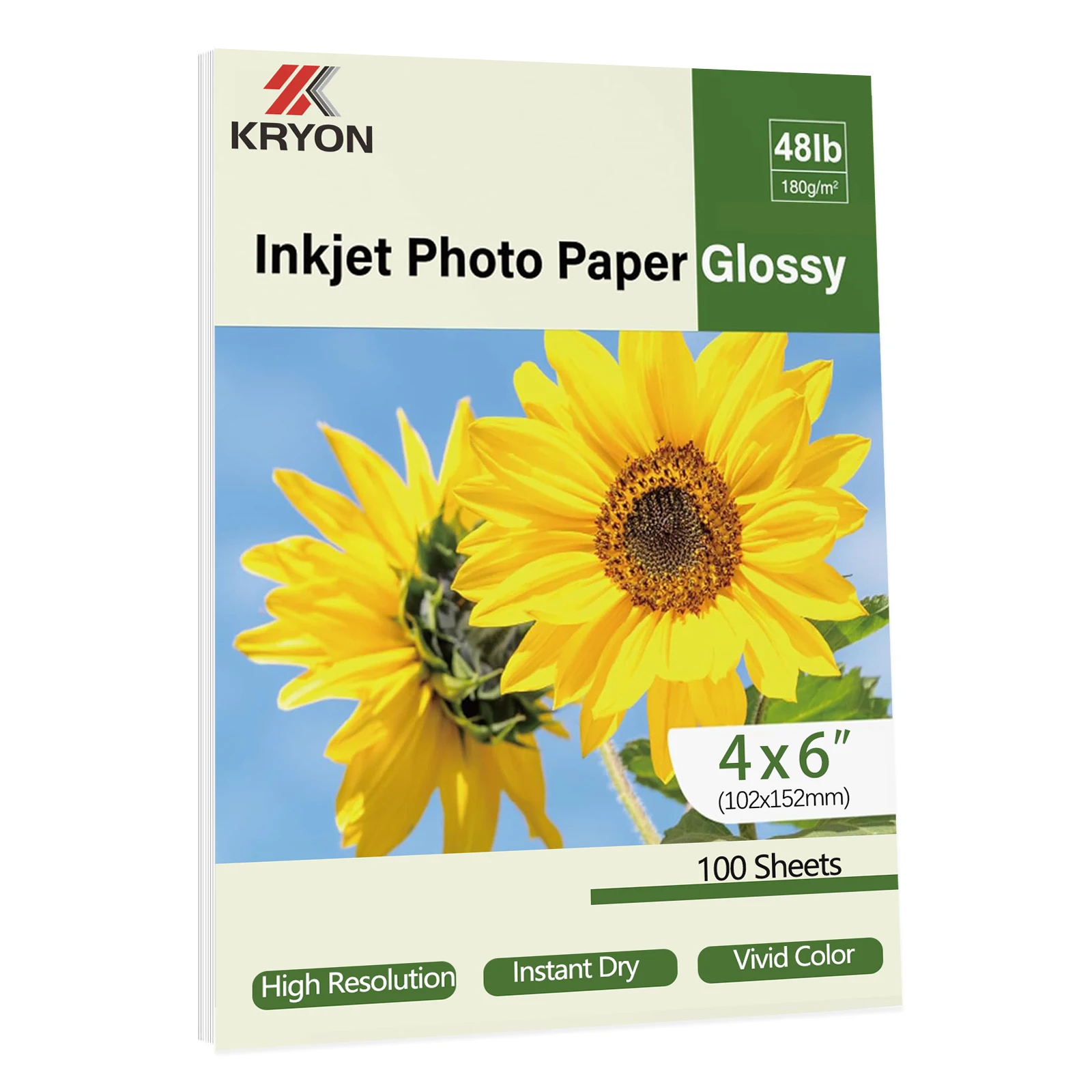 Papier Photo brillant KRYON 102x152mm, 4x6 pouces, 100 feuilles 48Ib 180Gsm pour imprimante à jet d'encre