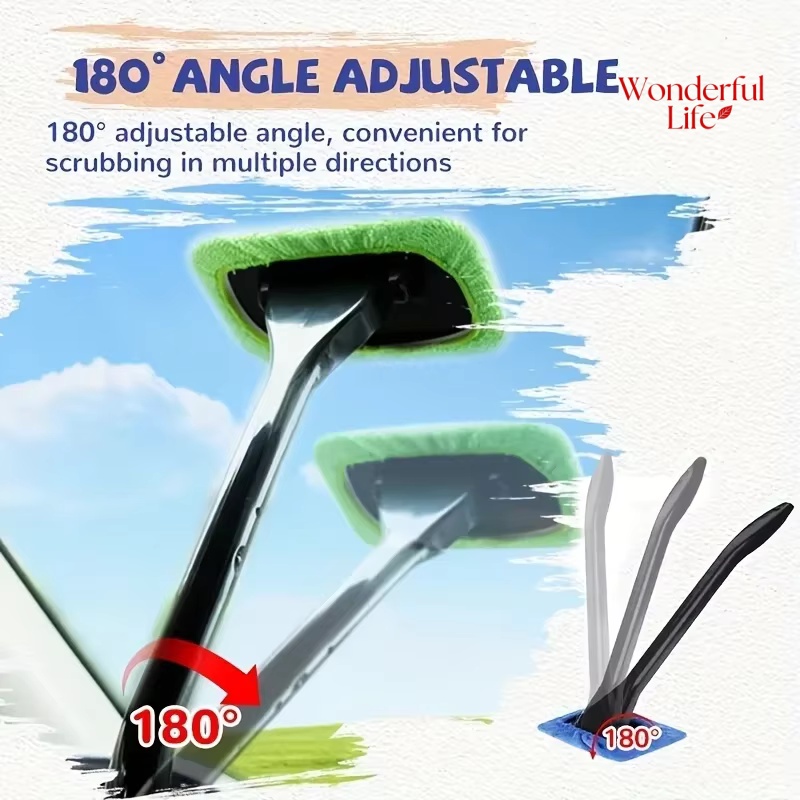Car Window Cleaner Brush Kit Microfiber Windshield Cleaning Tool Auto Interior Glass Wash Wiper Long Handle Reusable Cloth Pad