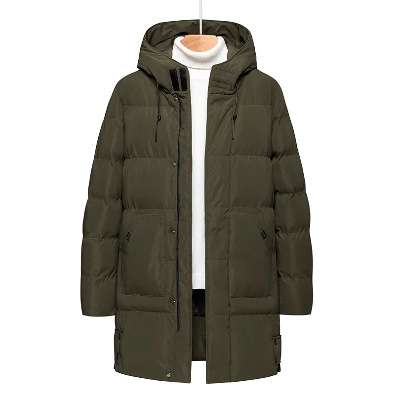 เสื้อแจ็คเก็ตผู้ชายหนายาวเสื้อ Casual SLIM FIT Hooded Men's Parkas ฤดูหนาวผ้าฝ้ายเบาะแจ็คเก็ตแบรนด์เสื้อผ้า